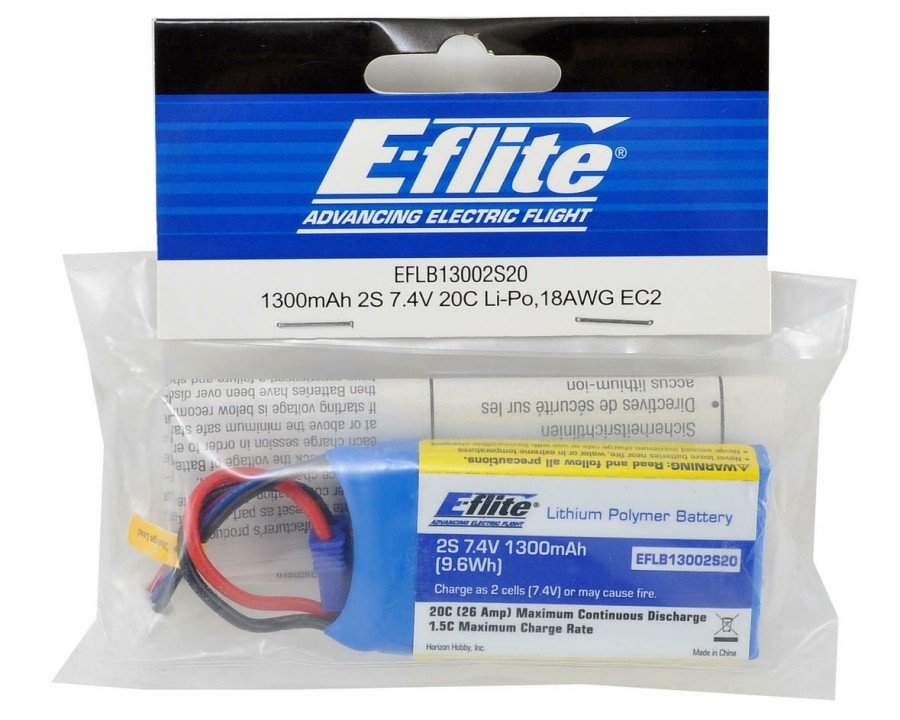 Batteries * | E-Flite 2S Lipo Battery 20C (7.4V/1300Mah) W/Ec2 Connector